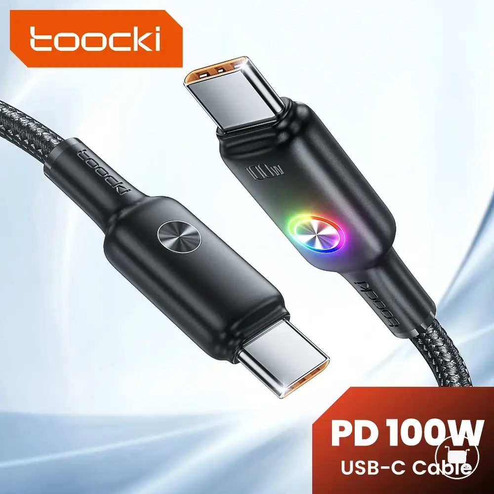 كابل USB-C إلى USB-C بقدرة 100W مع مؤشر LED لشحن اللابتوب والجوال.