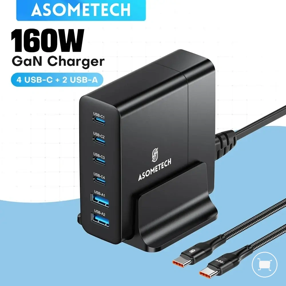 شاحن USB-C GaN مكتبي 160W مع عدة منافذ PD وPPS وQC.