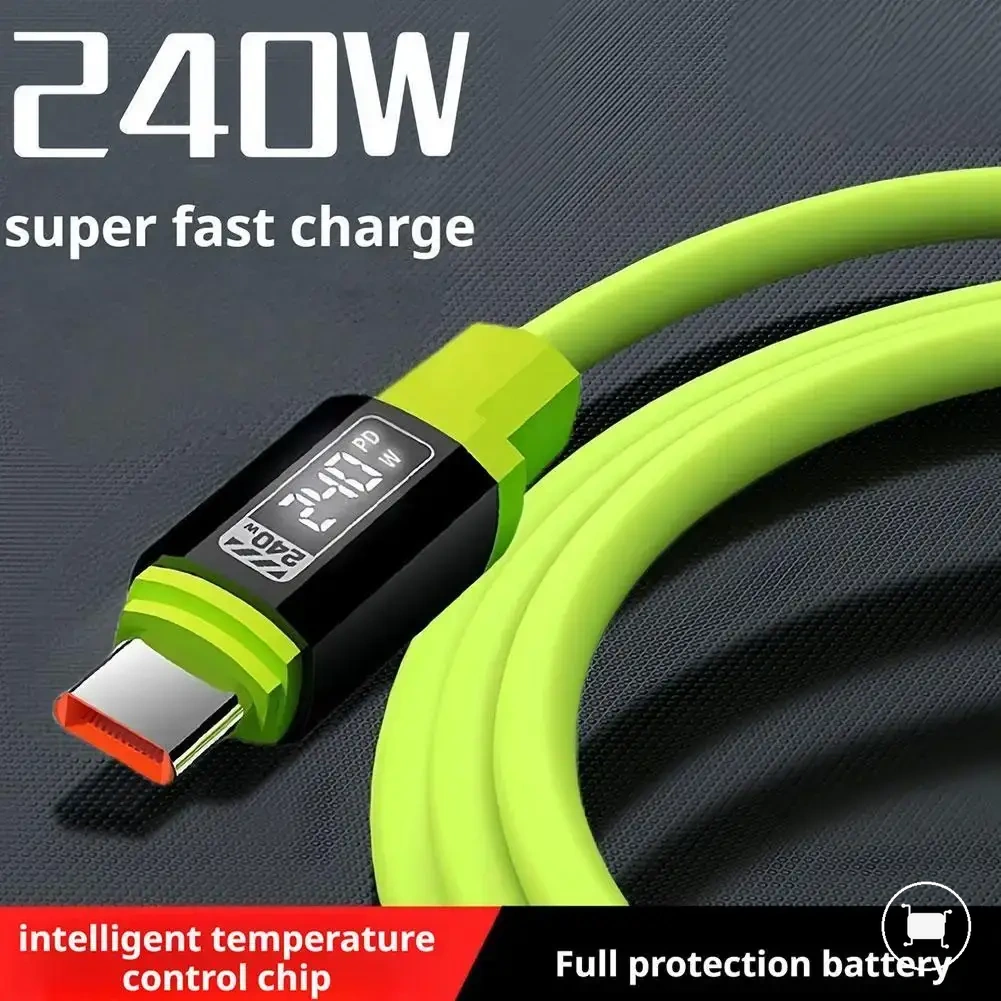 كابل شحن USB إلى Type-C بقدرة 240W من السيليكون السائل مع شريحة E-Marker.