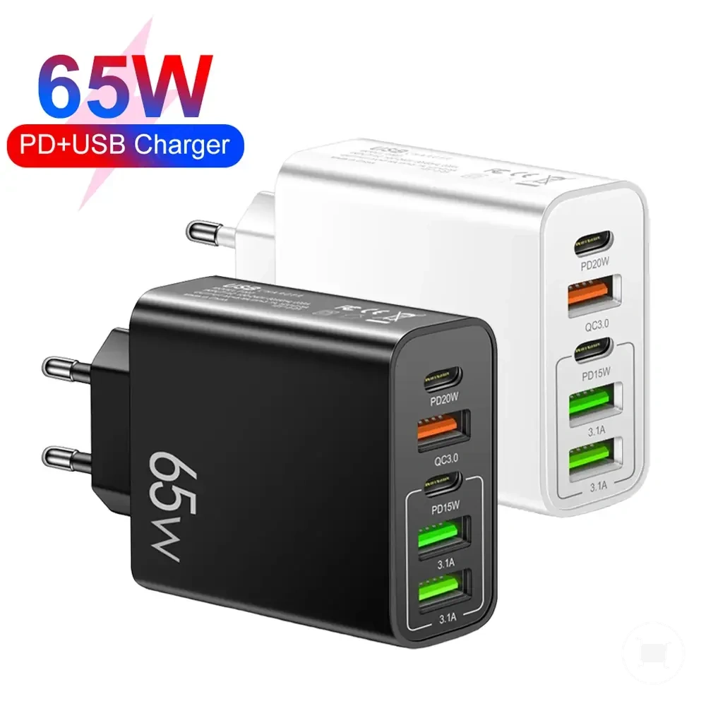 شاحن USB-C 65W بخمسة منافذ مع دعم PD والشحن السريع.