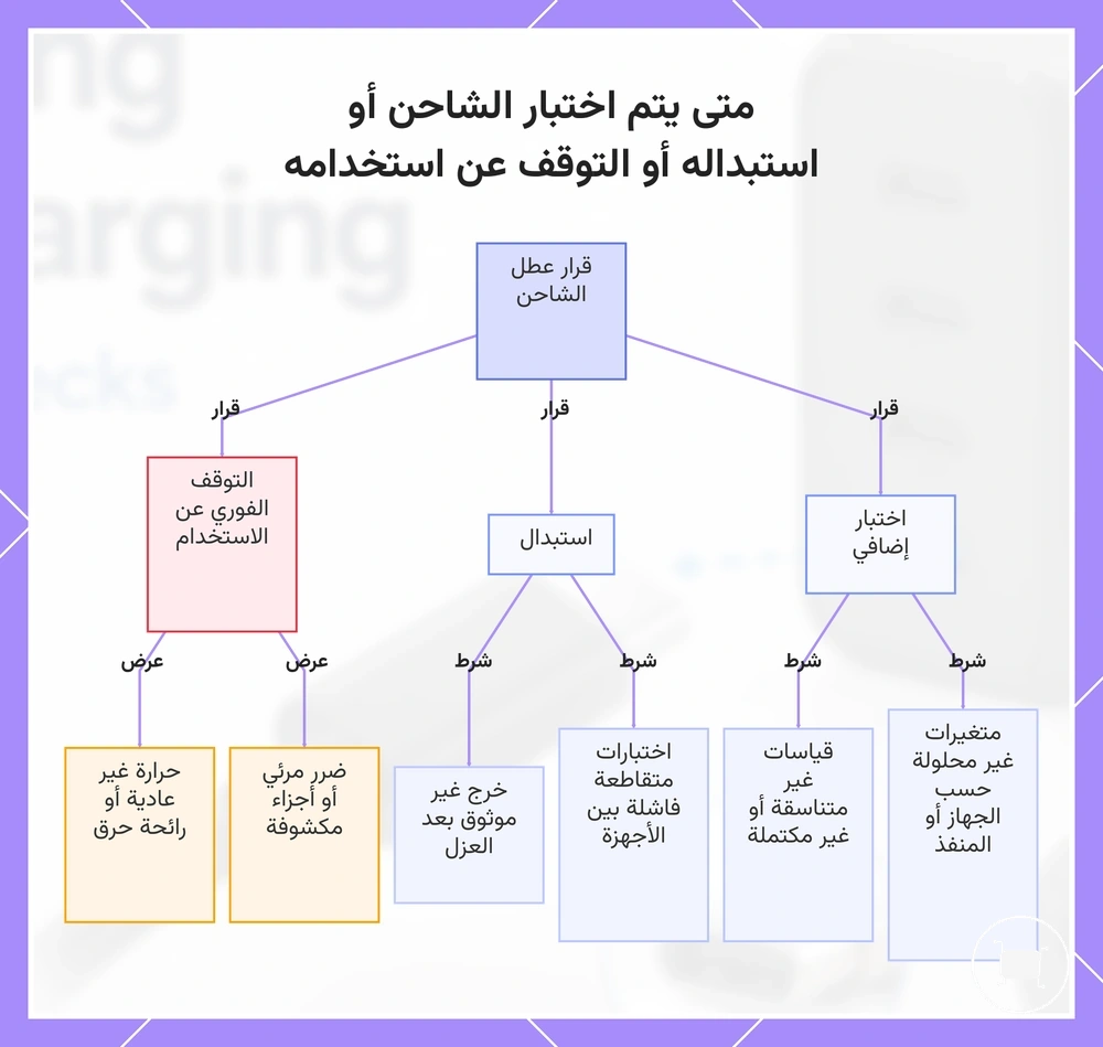 متى يتم اختبار الشاحن أو استبداله أو التوقف عن استخدامه