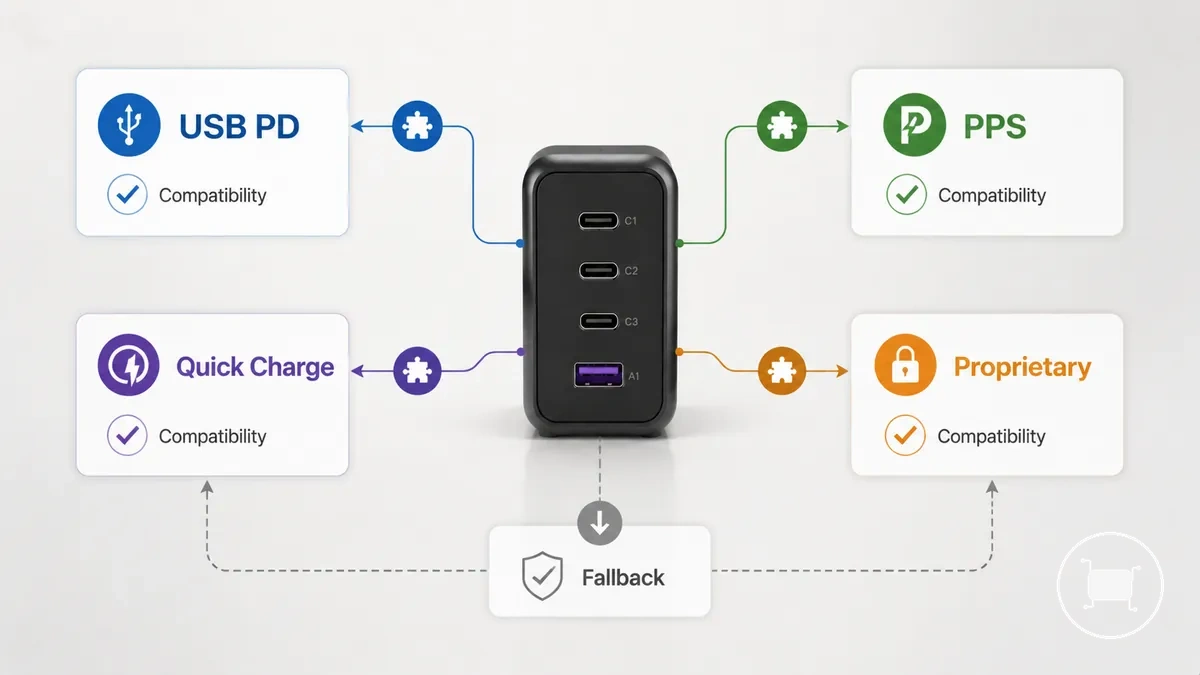 نظرة عامة على عائلات بروتوكولات الشحن السريع USB-C الشائعة وأدوار التوافق الخاصة بها