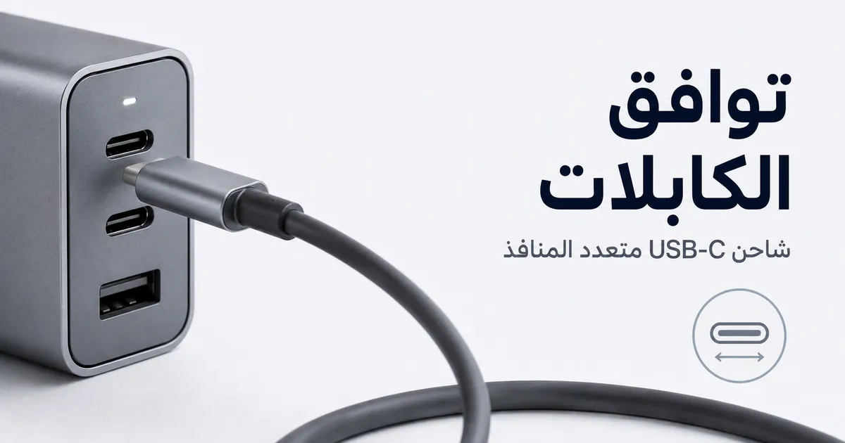 كابل شحن USB-C موصول بشاحن USB-C متعدد المنافذ.