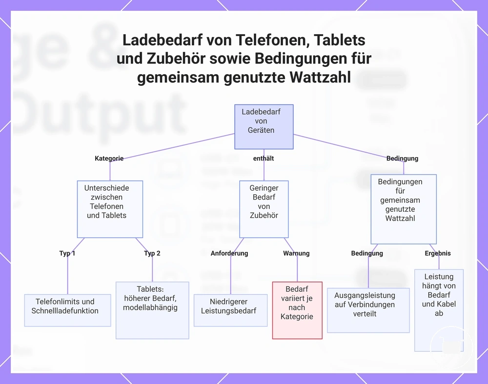 Ladebedarf von Telefonen, Tablets und Zubehör sowie Bedingungen für gemeinsam genutzte Wattzahl