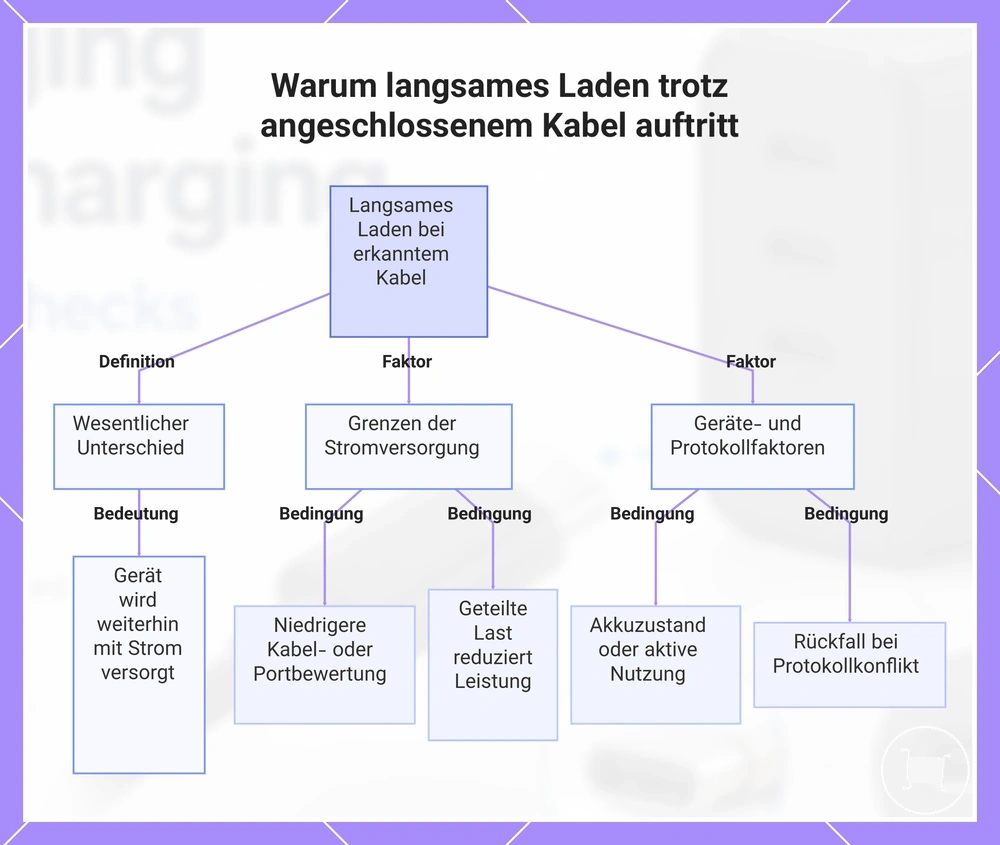 Warum langsames Laden trotz angeschlossenem Kabel auftritt