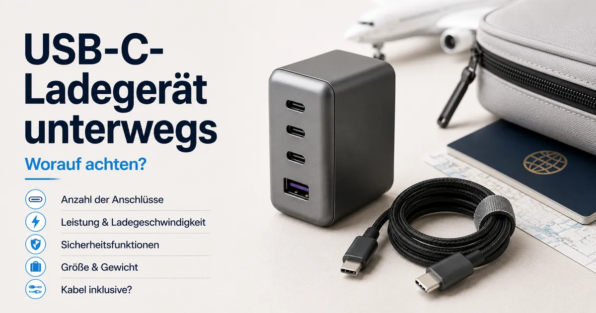 Kompaktes USB-C-Ladegerät mit mehreren Ports für das Laden unterwegs.