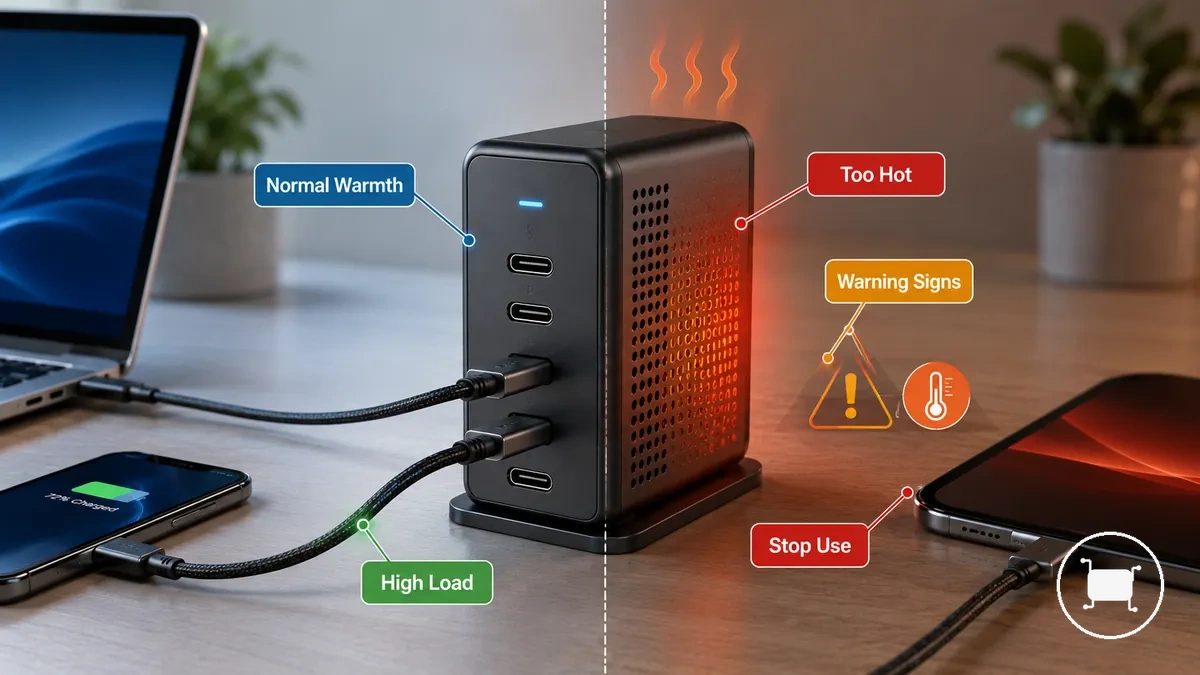 Normal charger warmth compared with unsafe overheating signs