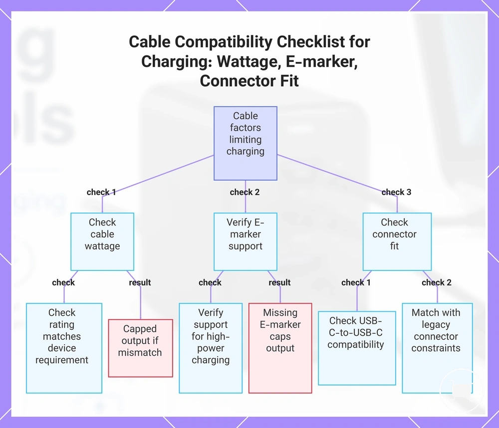 Cable Compatibility Checklist for Charging: Wattage, E-marker, Connector Fit