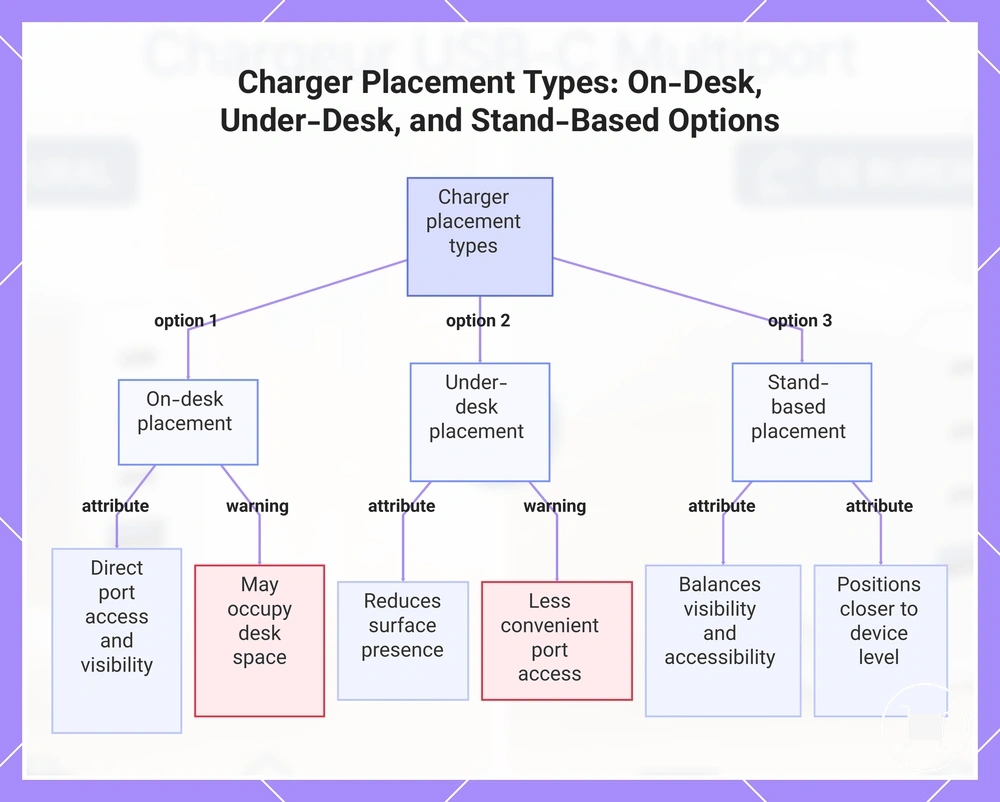Charger Placement Types: On-Desk, Under-Desk, and Stand-Based Options