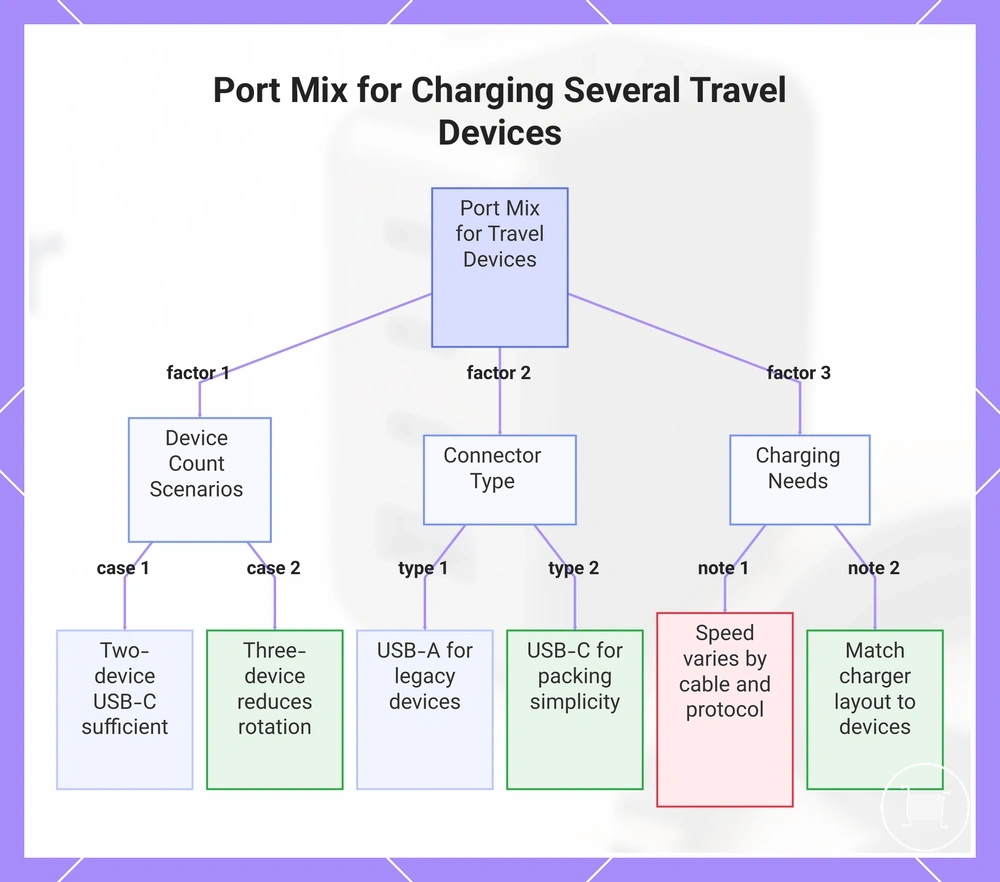 Port Mix for Charging Several Travel Devices
