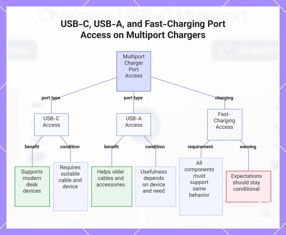 USB-C, USB-A, and Fast-Charging Port Access on Multiport Chargers