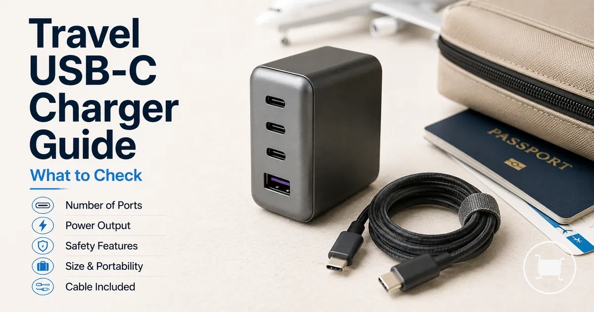 Compact multiport USB-C charger arranged for travel charging.