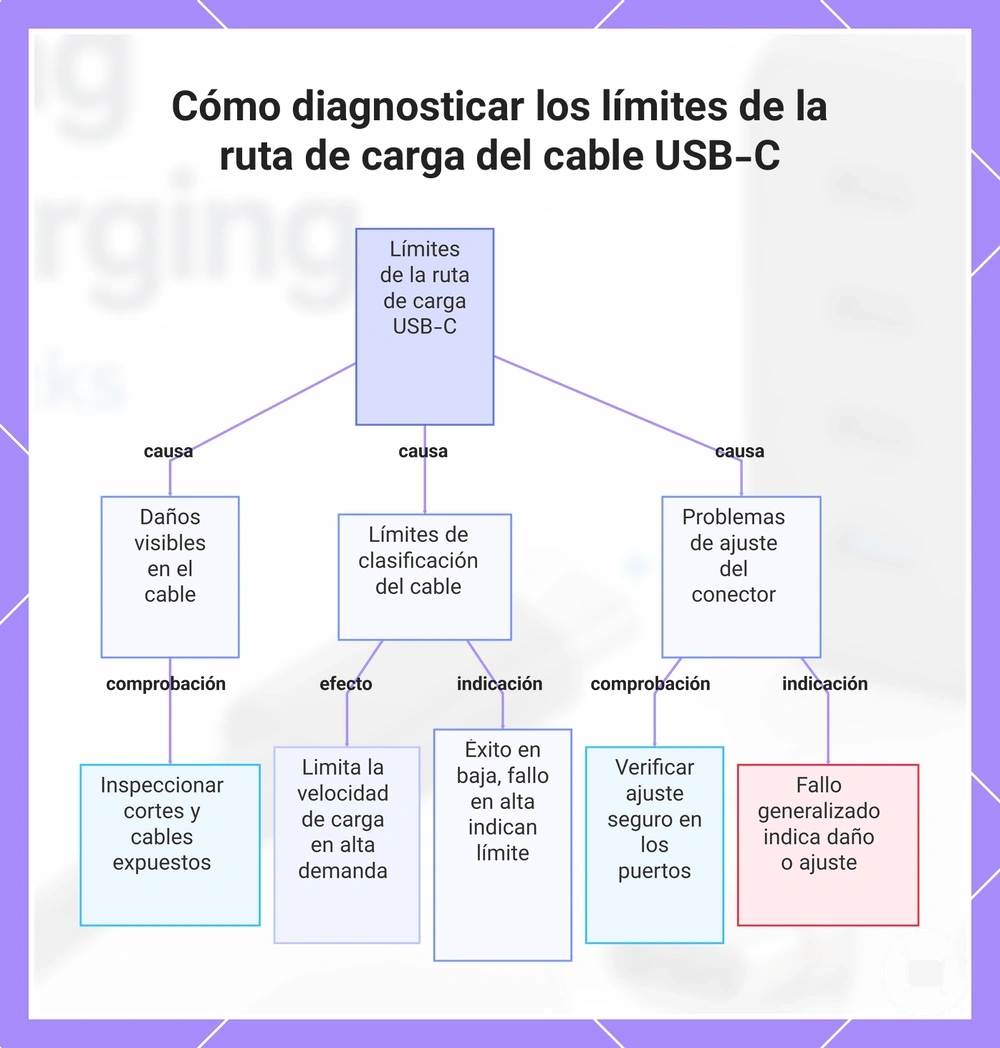 Cómo diagnosticar los límites de la ruta de carga del cable USB-C
