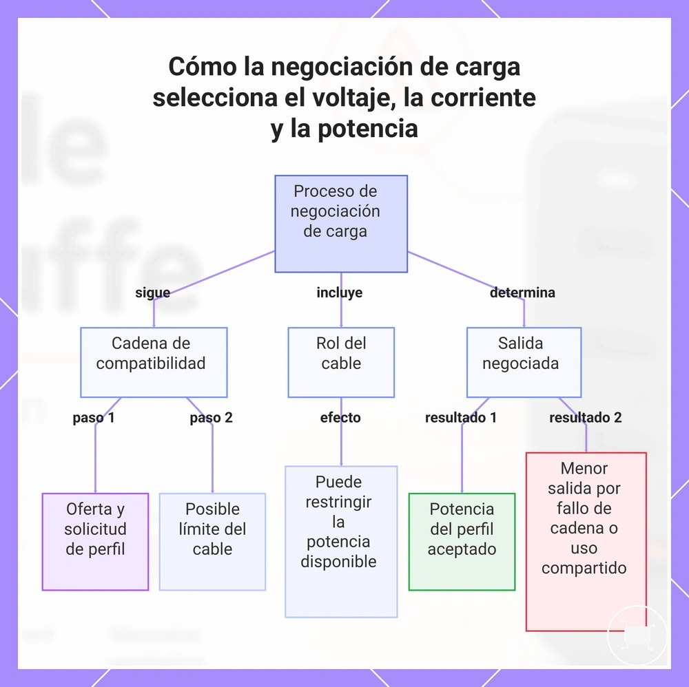 Cómo la negociación de carga selecciona el voltaje, la corriente y la potencia
