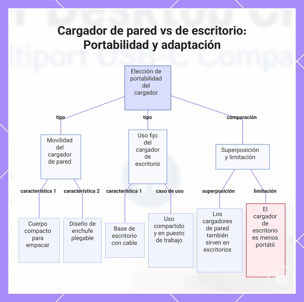 Cargador de pared vs de escritorio: Portabilidad y adaptación