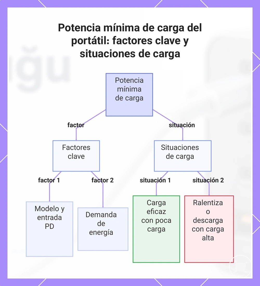 Potencia mínima de carga del portátil: factores clave y situaciones de carga