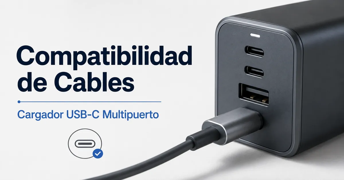 Cable de carga USB-C conectado a un cargador USB-C multipuerto.