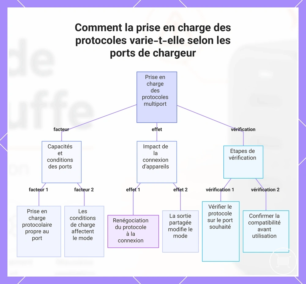 Comment la prise en charge des protocoles varie-t-elle selon les ports de chargeur