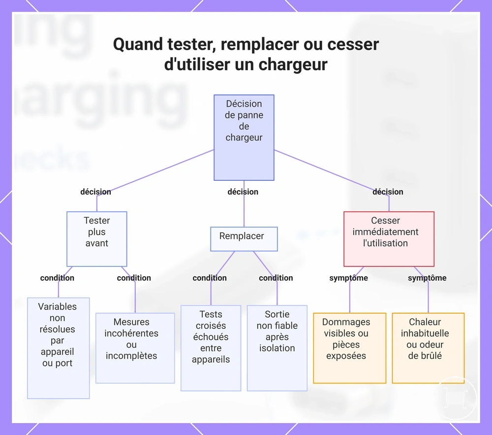 Quand tester, remplacer ou cesser d'utiliser un chargeur