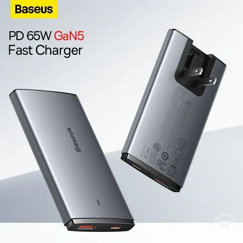 Carregador USB-C GaN 65W para viagem com PD3.0 e Quick Charge 4.0.