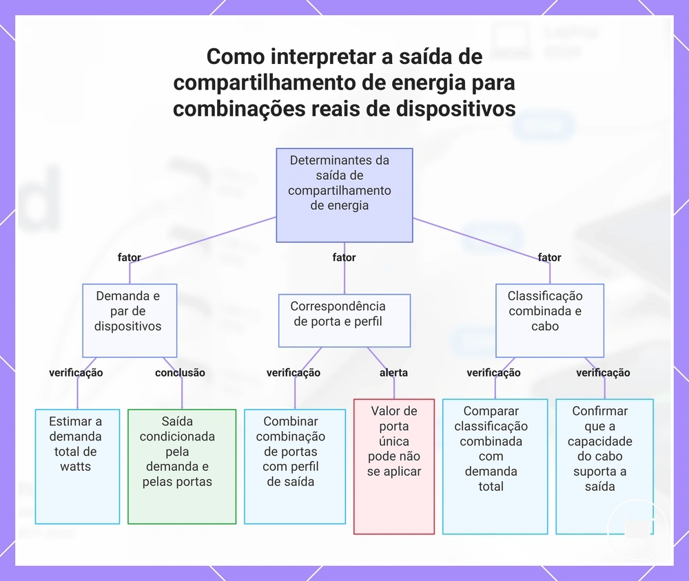 Como interpretar a saída de compartilhamento de energia para combinações reais de dispositivos