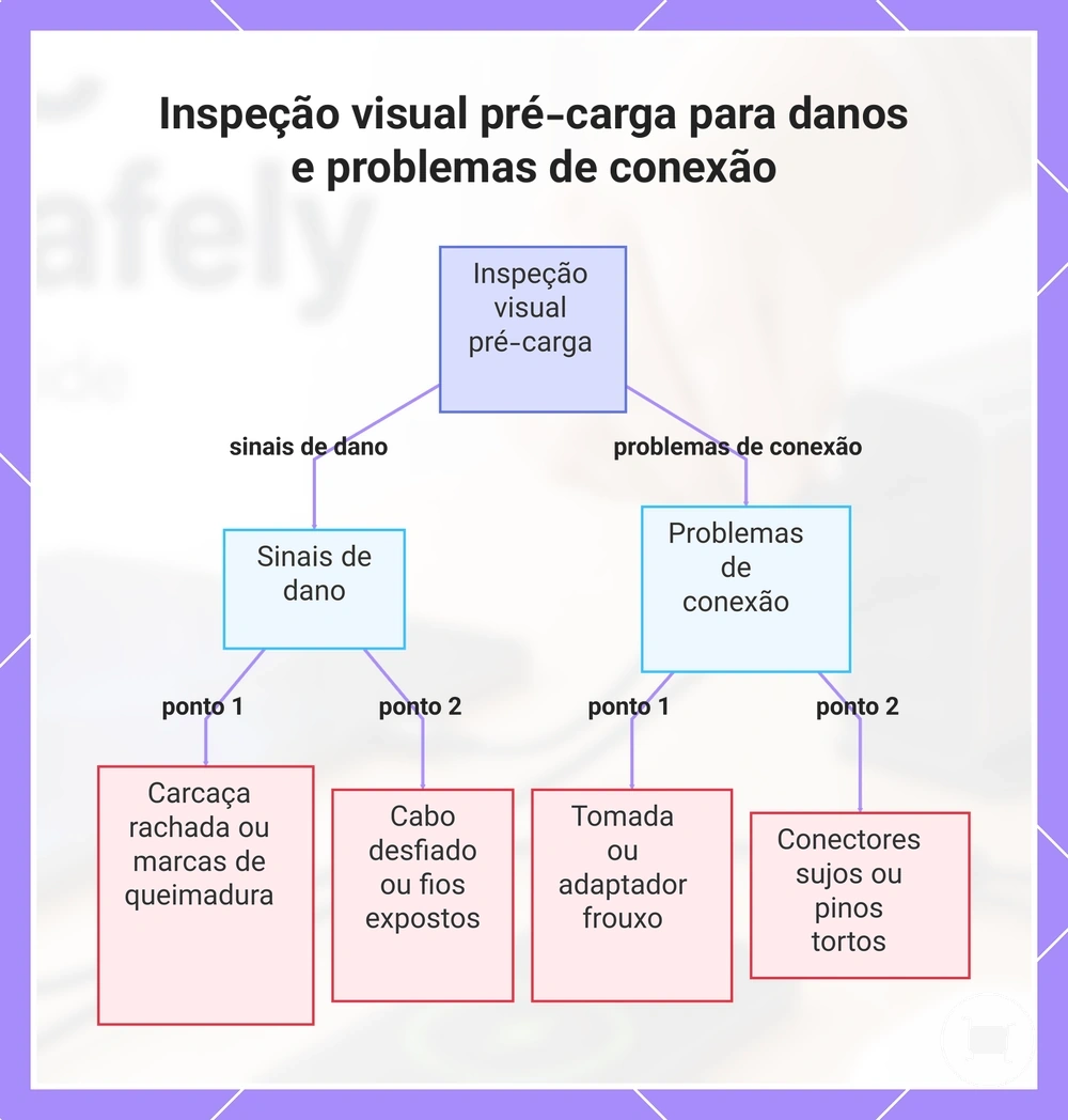 Inspeção visual pré-carga para danos e problemas de conexão