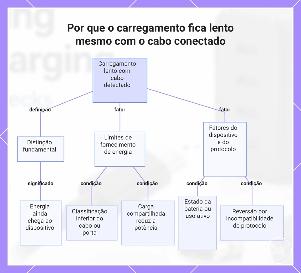 Por que o carregamento fica lento mesmo com o cabo conectado