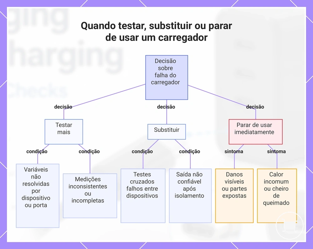 Quando testar, substituir ou parar de usar um carregador