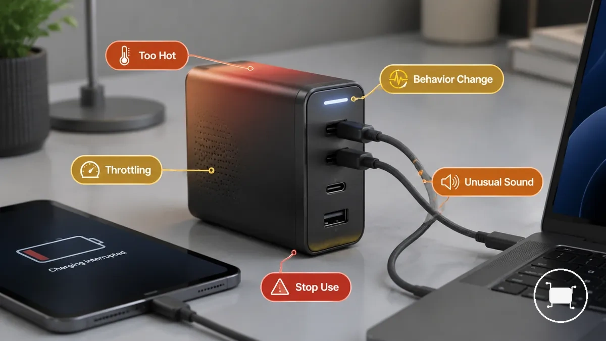 Sinais de alerta para um carregador USB-C multiportas quente demais para tocar