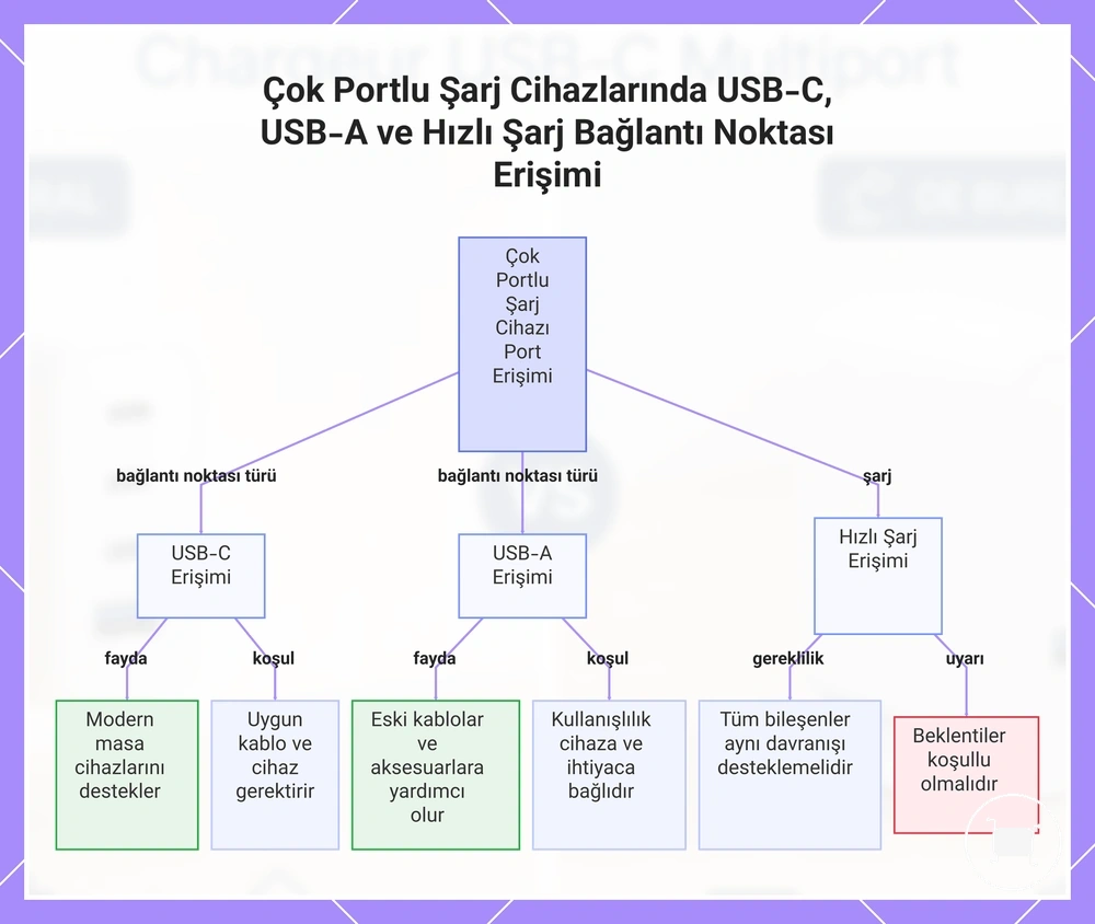 Çok Portlu Şarj Cihazlarında USB-C, USB-A ve Hızlı Şarj Bağlantı Noktası Erişimi