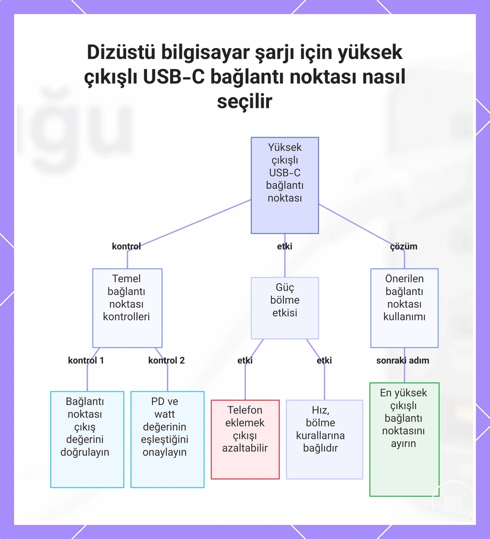 Dizüstü bilgisayar şarjı için yüksek çıkışlı USB-C bağlantı noktası nasıl seçilir