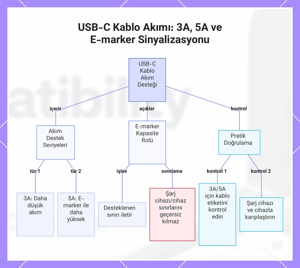 USB-C Kablo Akımı: 3A, 5A ve E-marker Sinyalizasyonu
